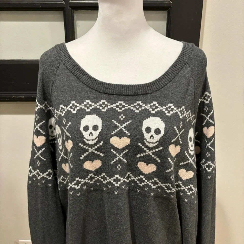 Torrid Skull Fair Isle Crew Neck Sweater Pullover Size 1X Comfy Casual Size 1X - Picture 5 of 14